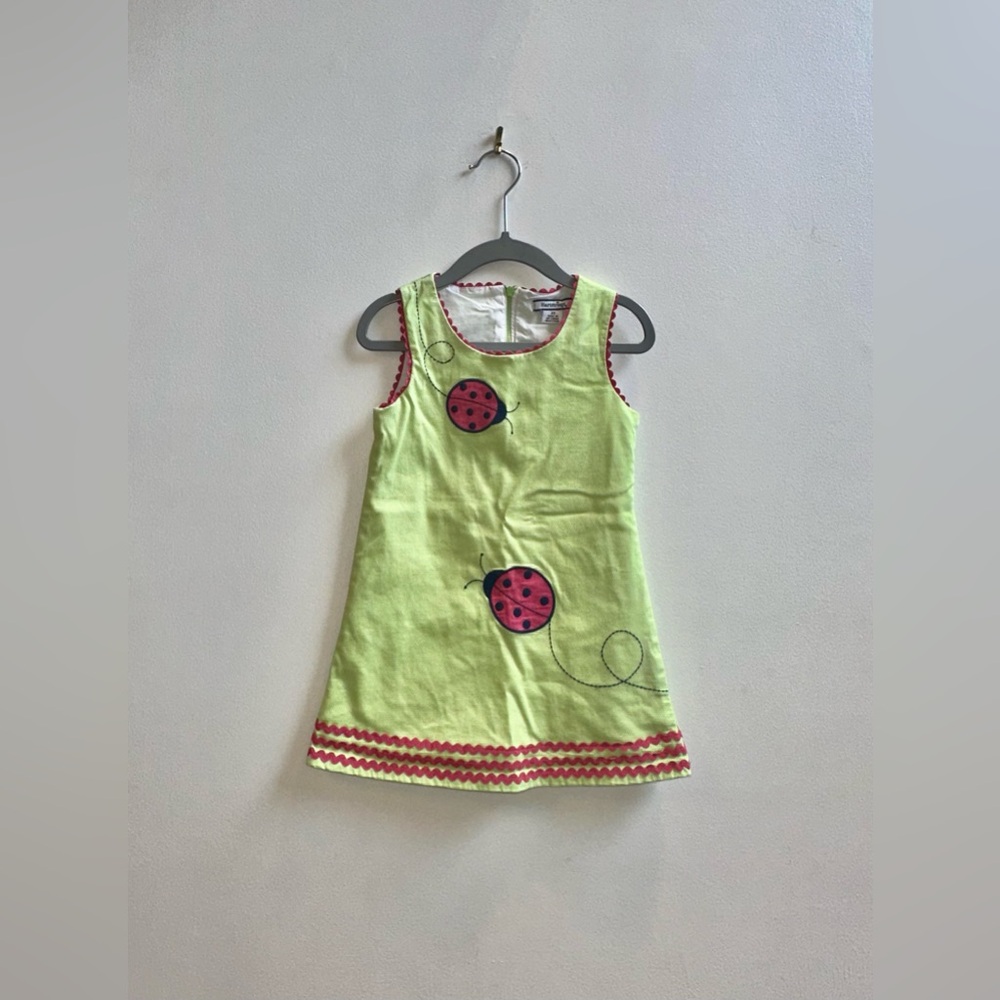 Hartstrings Vintage Girl's Green A-line Dress with Ladybug Appliqué Size 3T